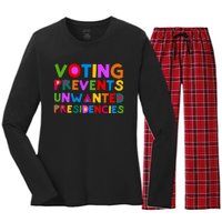 Voting Prevents Unwanted Presidencies Women's Long Sleeve Flannel Pajama Set 