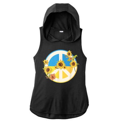 Vintage Peace Ukraine Sunflower Ladies PosiCharge Tri-Blend Wicking Draft Hoodie Tank