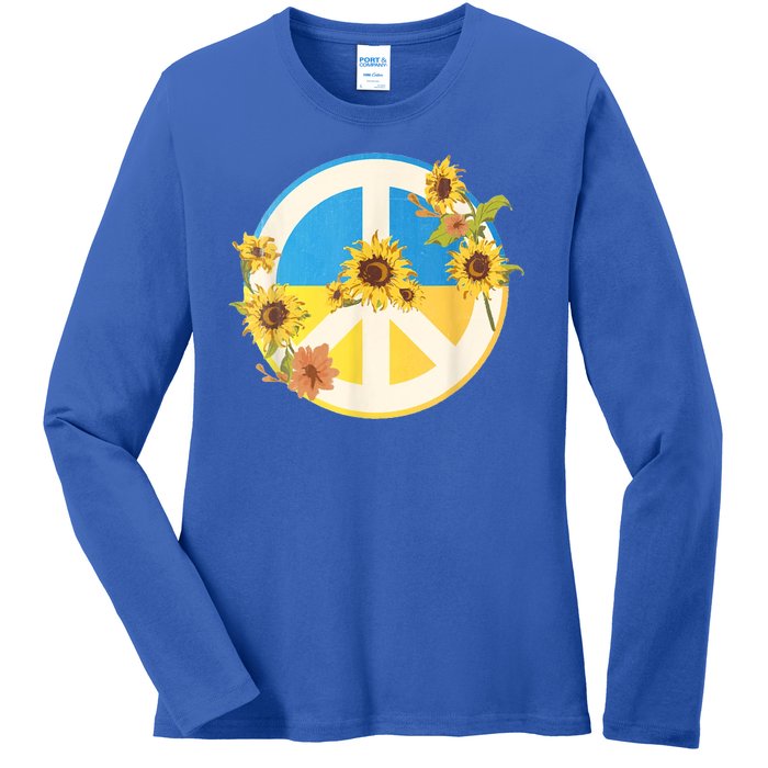 Vintage Peace Ukraine Sunflower Ladies Long Sleeve Shirt