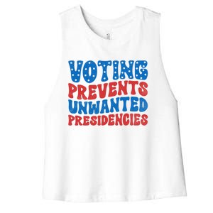 Voting Prevents Unwanted Presidencies Women's Racerback Cropped Tank