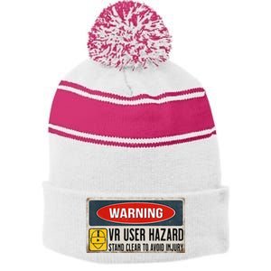 Vr Player Virtual Reality User Hazard Gamer Stripe Pom Pom Beanie