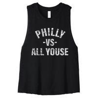 Vintage Philly vs All Youse Funny Philadelphia slang retro Women's Racerback Cropped Tank