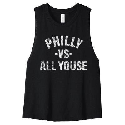 Vintage Philly vs All Youse Funny Philadelphia slang retro Women's Racerback Cropped Tank