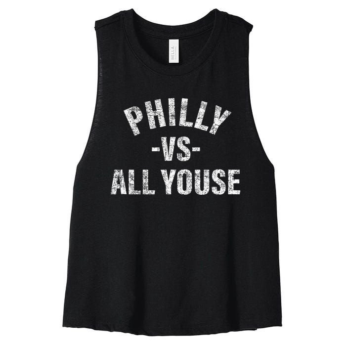 Vintage Philly vs All Youse Funny Philadelphia slang retro Women's Racerback Cropped Tank