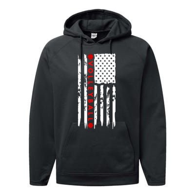 Volleyball Player Vintage American Flag Performance Fleece Hoodie