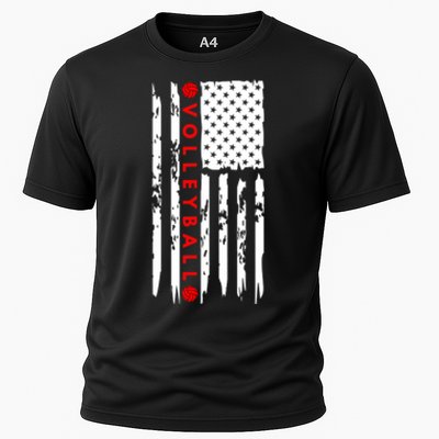 Volleyball Player Vintage American Flag Cooling Performance Crew T-Shirt