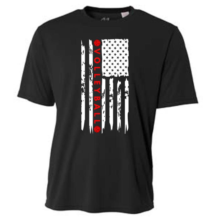 Volleyball Player Vintage American Flag Cooling Performance Crew T-Shirt