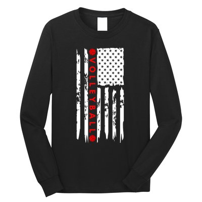 Volleyball Player Vintage American Flag Long Sleeve Shirt