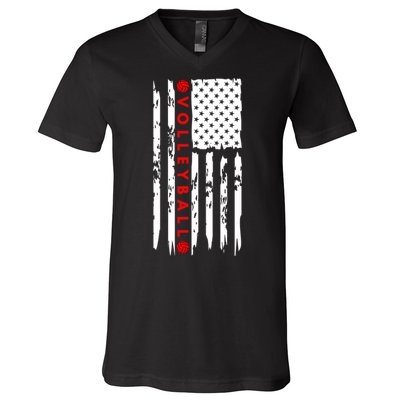 Volleyball Player Vintage American Flag V-Neck T-Shirt