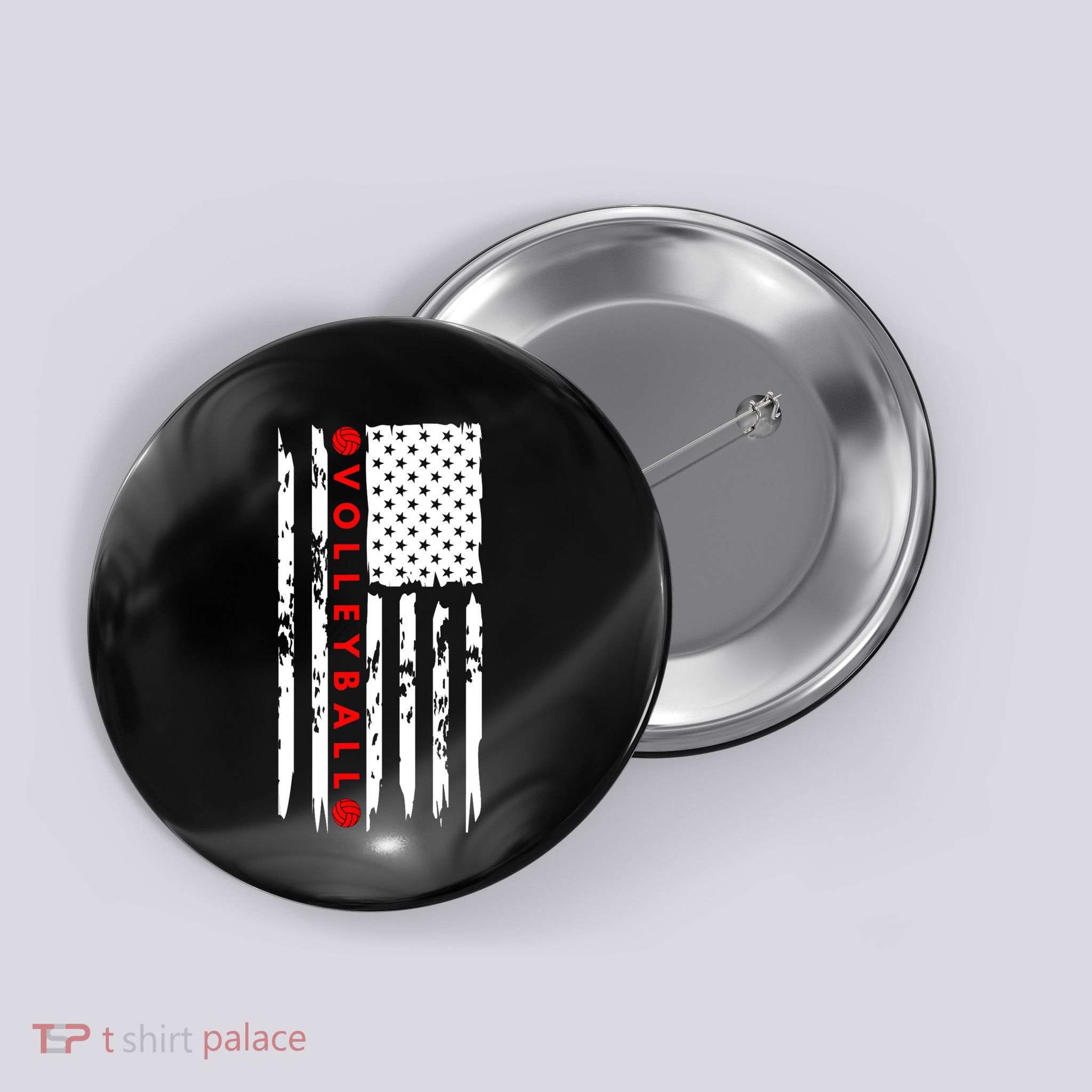 Volleyball Player Vintage American Flag Button