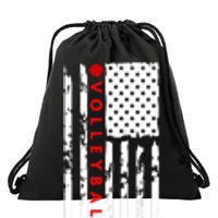 Volleyball Player Vintage American Flag Drawstring Bag