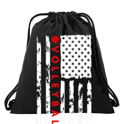 Volleyball Player Vintage American Flag Drawstring Bag