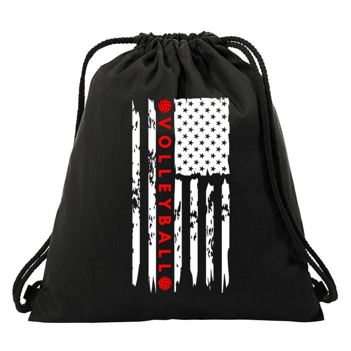 Volleyball Player Vintage American Flag Drawstring Bag