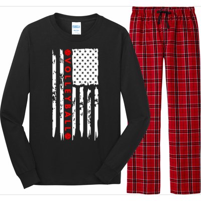 Volleyball Player Vintage American Flag Long Sleeve Pajama Set