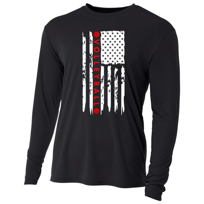 Volleyball Player Vintage American Flag Cooling Performance Long Sleeve Crew