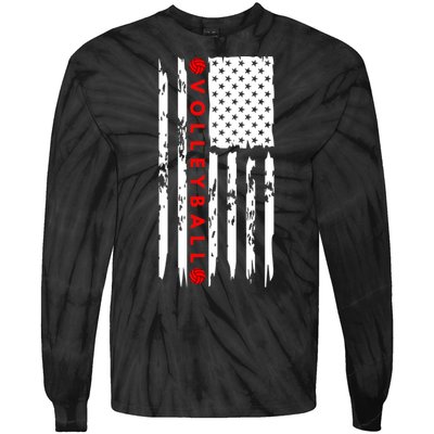 Volleyball Player Vintage American Flag Tie-Dye Long Sleeve Shirt