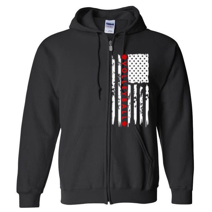 Volleyball Player Vintage American Flag Full Zip Hoodie