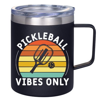 Vintage Pickleball Vibes Only Gift Pickleball Paddles 12oz Stainless Steel Coffee Mug