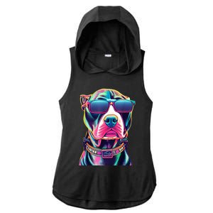 Vibrant Pitbull Wearing Sunglasses Ladies PosiCharge Tri-Blend Wicking Draft Hoodie Tank