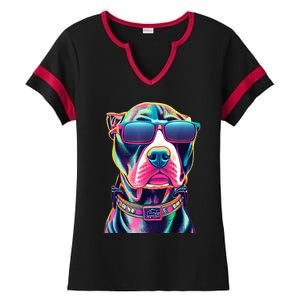 Vibrant Pitbull Wearing Sunglasses Ladies Halftime Notch Neck Tee