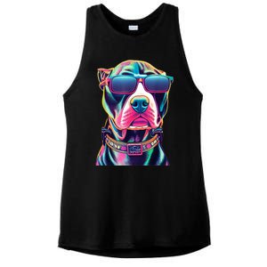 Vibrant Pitbull Wearing Sunglasses Ladies PosiCharge Tri-Blend Wicking Tank