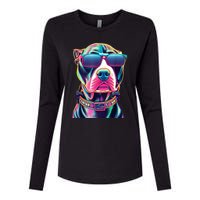 Vibrant Pitbull Wearing Sunglasses Womens Cotton Relaxed Long Sleeve T-Shirt