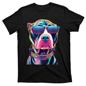 Vibrant Pitbull Wearing Sunglasses T-Shirt