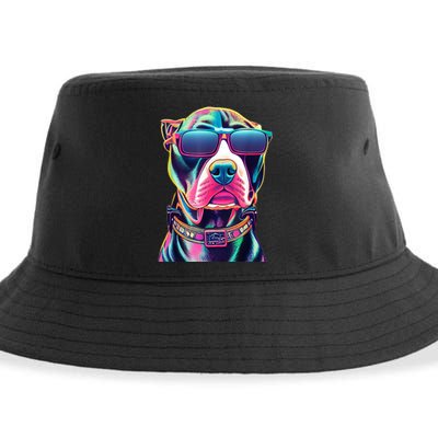 Vibrant Pitbull Wearing Sunglasses Sustainable Bucket Hat