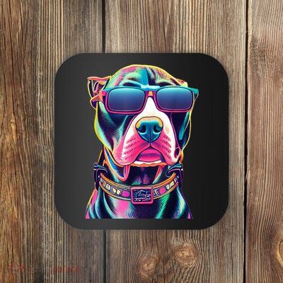 Vibrant Pitbull Wearing Sunglasses Coaster