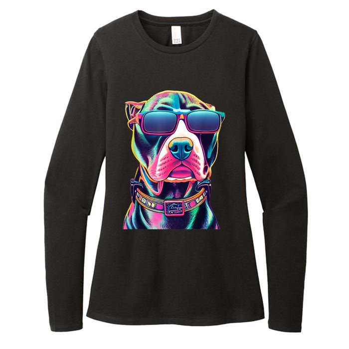 Vibrant Pitbull Wearing Sunglasses Womens CVC Long Sleeve Shirt