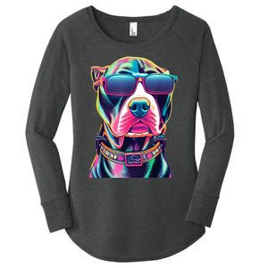 Vibrant Pitbull Wearing Sunglasses Women's Perfect Tri Tunic Long Sleeve Shirt