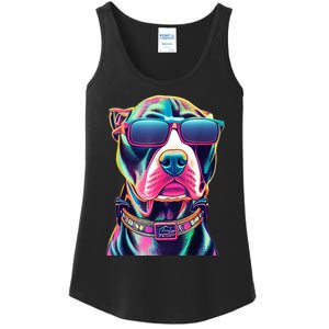 Vibrant Pitbull Wearing Sunglasses Ladies Essential Tank