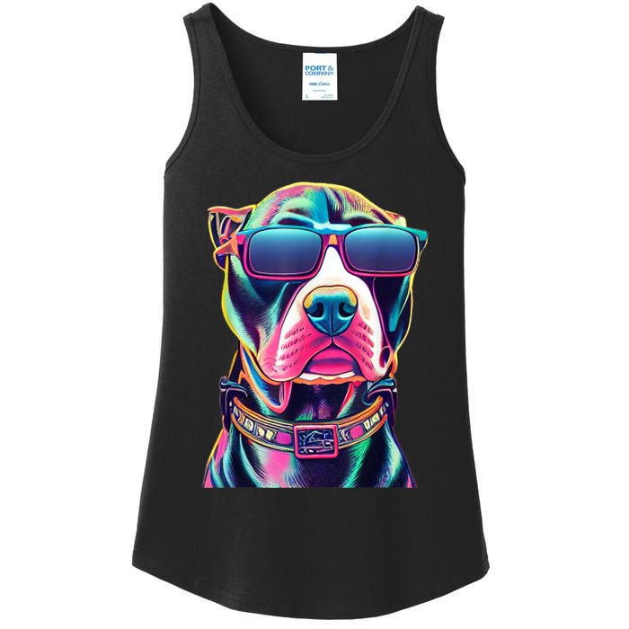 Vibrant Pitbull Wearing Sunglasses Ladies Essential Tank