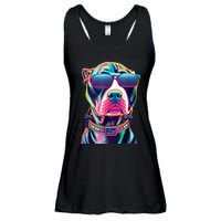 Vibrant Pitbull Wearing Sunglasses Ladies Essential Flowy Tank