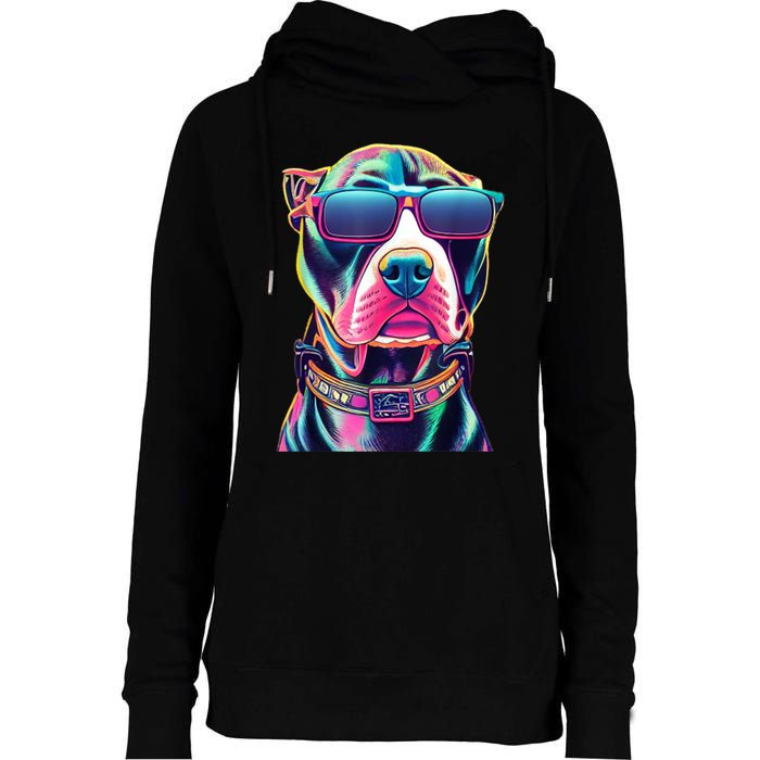 Vibrant Pitbull Wearing Sunglasses Womens Funnel Neck Pullover Hood