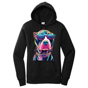 Vibrant Pitbull Wearing Sunglasses Women's Pullover Hoodie