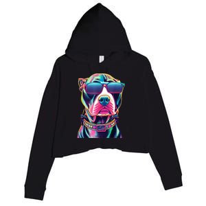 Vibrant Pitbull Wearing Sunglasses Crop Fleece Hoodie