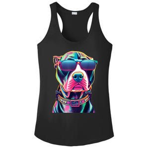 Vibrant Pitbull Wearing Sunglasses Ladies PosiCharge Competitor Racerback Tank