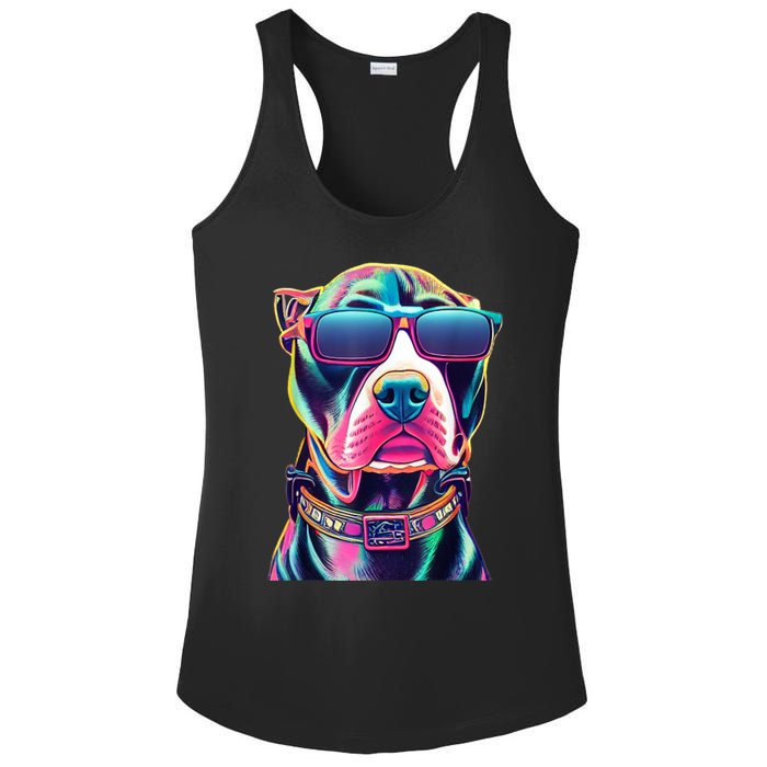 Vibrant Pitbull Wearing Sunglasses Ladies PosiCharge Competitor Racerback Tank