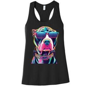 Vibrant Pitbull Wearing Sunglasses Women's Racerback Tank