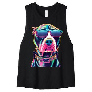 Vibrant Pitbull Wearing Sunglasses Women's Racerback Cropped Tank