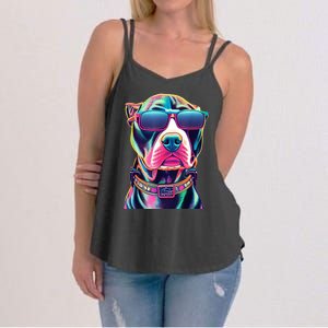 Vibrant Pitbull Wearing Sunglasses Women's Strappy Tank