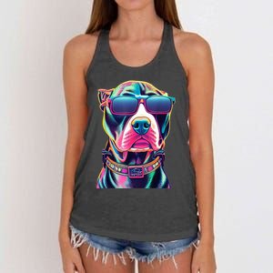 Vibrant Pitbull Wearing Sunglasses Women's Knotted Racerback Tank