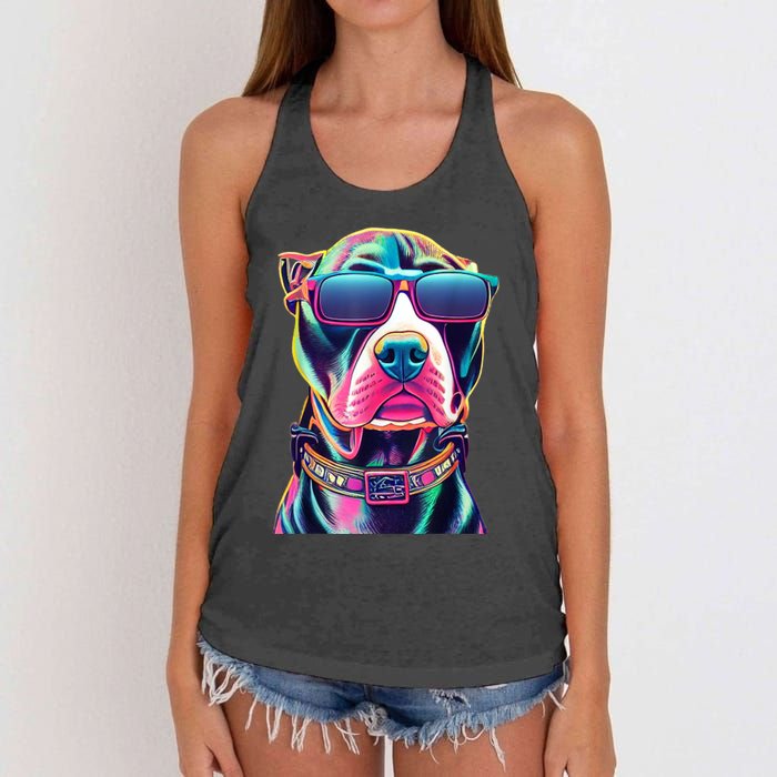 Vibrant Pitbull Wearing Sunglasses Women's Knotted Racerback Tank