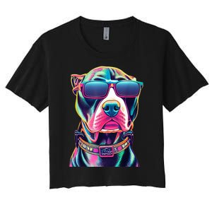 Vibrant Pitbull Wearing Sunglasses Women's Crop Top Tee