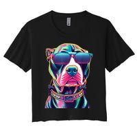 Vibrant Pitbull Wearing Sunglasses Women's Crop Top Tee