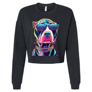 Vibrant Pitbull Wearing Sunglasses Cropped Pullover Crew