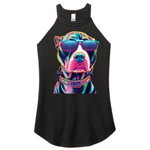 Vibrant Pitbull Wearing Sunglasses Women's Perfect Tri Rocker Tank