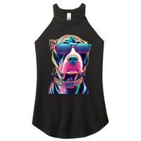 Vibrant Pitbull Wearing Sunglasses Women's Perfect Tri Rocker Tank