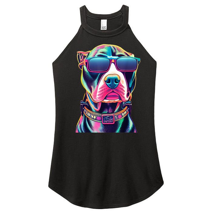 Vibrant Pitbull Wearing Sunglasses Women's Perfect Tri Rocker Tank